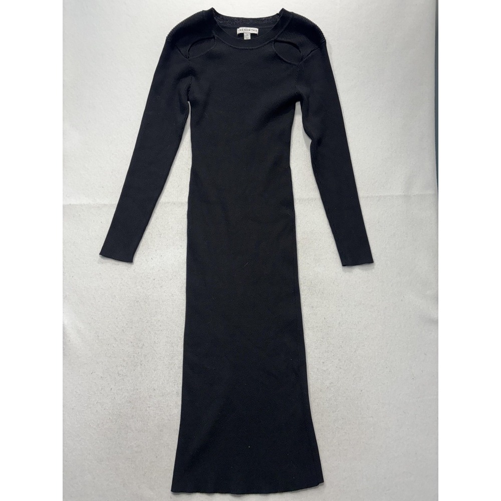And Now This Black Ribbed Knit Crew Neck Cutout Bodycon Sweater Dress Womens M